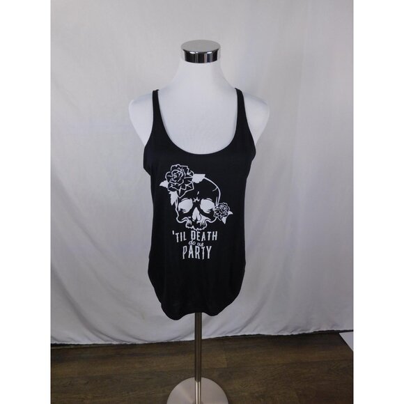 'Til Death Do Us Party Tank Top Womens Small Black Skull Rose Graphic Sleeveless - Picture 1 of 9